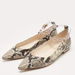 Sophia Webster Two Tone Embossed Python Dina Ankle Strap Ballet Flats Size 37