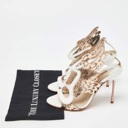 Pre Owned Sophia Webster Gold/White Leather Evangeline Laser Cut Angel Wing Ankle Strap Sandals Size 39