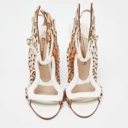 Pre Owned Sophia Webster Gold/White Leather Evangeline Laser Cut Angel Wing Ankle Strap Sandals Size 39