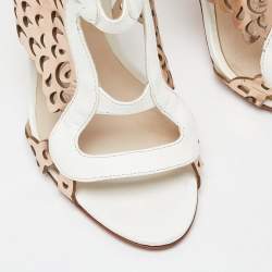 Pre Owned Sophia Webster Gold/White Leather Evangeline Laser Cut Angel Wing Ankle Strap Sandals Size 39