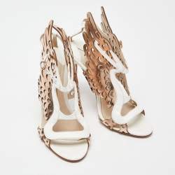 Pre Owned Sophia Webster Gold/White Leather Evangeline Laser Cut Angel Wing Ankle Strap Sandals Size 39