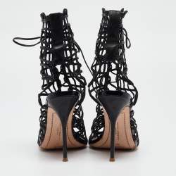 Sophia Webster Black Leather Delphine Peep Toe Cage Sandals Size 38