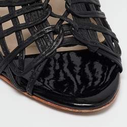 Sophia Webster Black Leather Delphine Peep Toe Cage Sandals Size 38