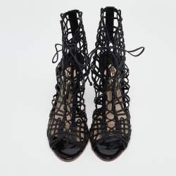 Sophia Webster Black Leather Delphine Peep Toe Cage Sandals Size 38