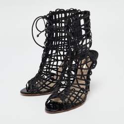 Sophia Webster Black Leather Delphine Peep Toe Cage Sandals Size 38
