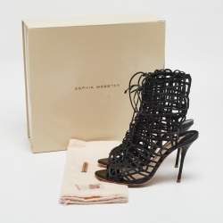Sophia Webster Black Leather Delphine Peep Toe Cage Sandals Size 38