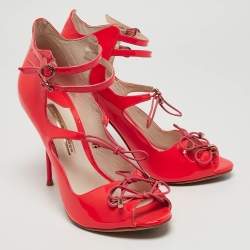 Sophia Webster Neon Pink Patent Leather Ankle Strap Sandals Size 39.5