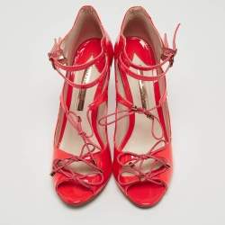 Sophia Webster Neon Pink Patent Leather Ankle Strap Sandals Size 39.5