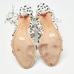 Pre Owned Sophia Webster Black/White Leopard Print Leather Lacey Tie Up Sandals Size 39