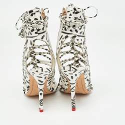 Pre Owned Sophia Webster Black/White Leopard Print Leather Lacey Tie Up Sandals Size 39