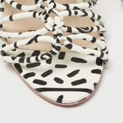 Pre Owned Sophia Webster Black/White Leopard Print Leather Lacey Tie Up Sandals Size 39