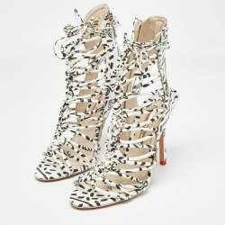 Pre Owned Sophia Webster Black/White Leopard Print Leather Lacey Tie Up Sandals Size 39