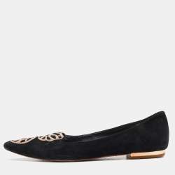 Sophia Webster Black Suede Bibi Butterfly Pointed Toe Ballet Flats Size 39