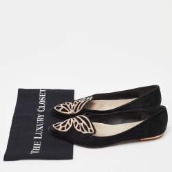 Sophia Webster Black Suede Bibi Butterfly Pointed Toe Ballet Flats Size 39
