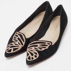 Sophia Webster Black Suede Bibi Butterfly Pointed Toe Ballet Flats Size 39