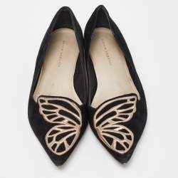 Sophia Webster Black Suede Bibi Butterfly Pointed Toe Ballet Flats Size 39
