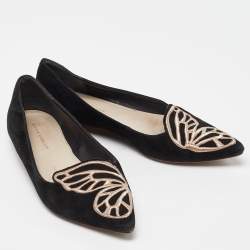 Sophia Webster Black Suede Bibi Butterfly Pointed Toe Ballet Flats Size 39