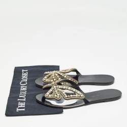 Sophia Webster Black Leather and PVC Madame Butterfly Slide Flats Size 38.5