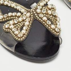 Sophia Webster Black Leather and PVC Madame Butterfly Slide Flats Size 38.5