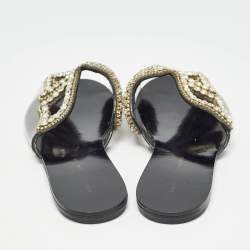 Sophia Webster Black Leather and PVC Madame Butterfly Slide Flats Size 38.5