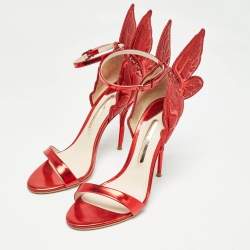 Sophia Webster Metallic Red Leather Chiara Butterfly Ankle Strap Sandals Size 39