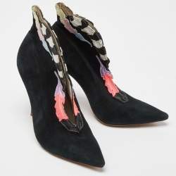 Sophia Webster Multicolor Embroidered Suede Ankle Booties Size 39.5