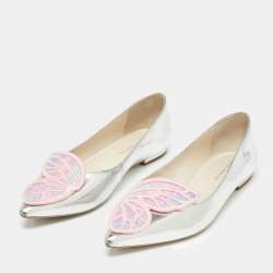 Sophia Webster Silver/Pink Patent Leather Bibi Butterfly Ballet Flats Size 40.5