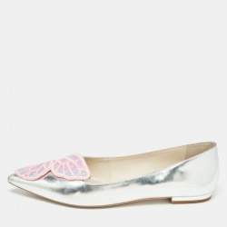 Sophia Webster Silver/Pink Patent Leather Bibi Butterfly Ballet Flats Size 40.5