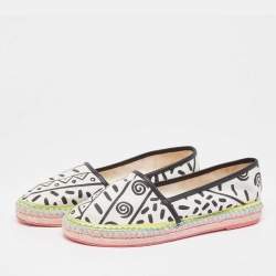 Sophia Webster White/Black Canvas and Leather Espadrille Flats Size 40.5