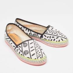Sophia Webster White/Black Canvas and Leather Espadrille Flats Size 40.5