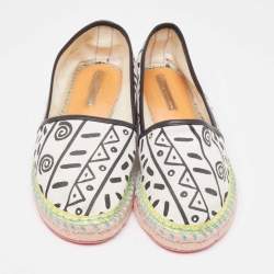 Sophia Webster White/Black Canvas and Leather Espadrille Flats Size 40.5