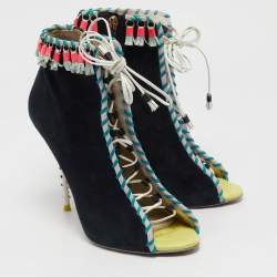 Pre Owned Sophia Webster Black Suede and Leather Simi Lace Up Ankle Boots Size 39