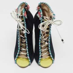 Pre Owned Sophia Webster Black Suede and Leather Simi Lace Up Ankle Boots Size 39