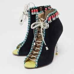 Pre Owned Sophia Webster Black Suede and Leather Simi Lace Up Ankle Boots Size 39