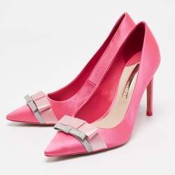 Pre Owned Sophia Webster Pink Satin Bow Pumps Size 38.5