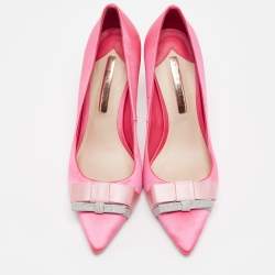 Pre Owned Sophia Webster Pink Satin Bow Pumps Size 38.5