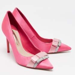 Pre Owned Sophia Webster Pink Satin Bow Pumps Size 38.5