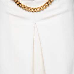Sophie Hulme Ivory Stretch Gabardine Chain Embellished Inverted Pleat Front Skirt M