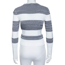 Pre Owned Sportmax White & Grey Knit Long Sleeve Cropped Crewneck Top XS