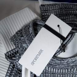 Pre Owned Sportmax White & Grey Knit Long Sleeve Cropped Crewneck Top XS