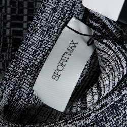 Pre Owned Sportmax White & Grey Knit Long Sleeve Cropped Crewneck Top XS