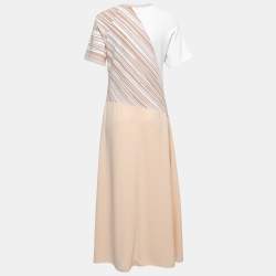 Pre Owned Sportmax Beige Multicolor Crepe & Patterned Knit Midi Dress L