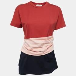 Pre Owned Sportmax Red Color Block Cotton Draped T-Shirt M