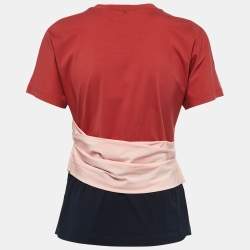 Pre Owned Sportmax Red Color Block Cotton Draped T-Shirt M