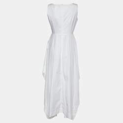 Pre Owned Sportmax White Cotton Sleeveless Midi Dress S
