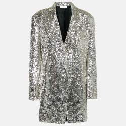 Pre Owned Sportmax Silver Sequin Crepe Open Front  Jacket L