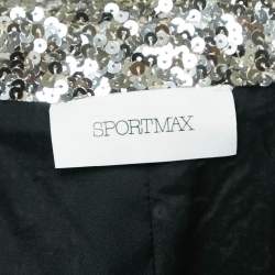 Pre Owned Sportmax Silver Sequin Crepe Open Front  Jacket L