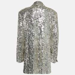 Pre Owned Sportmax Silver Sequin Crepe Open Front  Jacket L