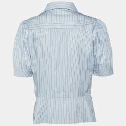 Pre Owned Sportmax Blue Stripe Cotton Short Sleeve Shirt M