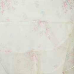 Pre Owned Sportmax White Floral Print Organza Tiered Skirt L